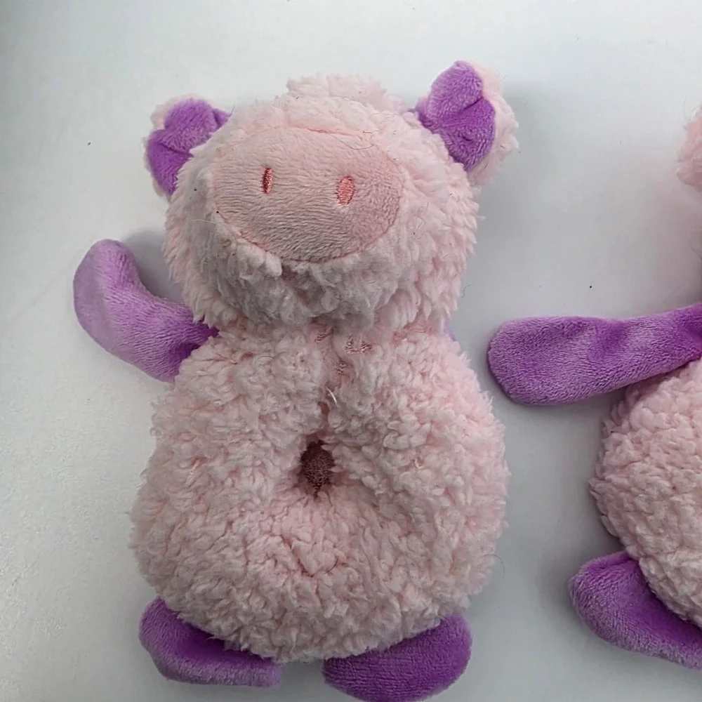 Happy Pig Plush Dog Toys Pink Purple Soft Squeaky Ring Shape 3 Count